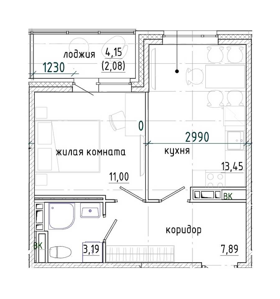 Однокомнатная квартира в : площадь 37.61 м2 , этаж: 2 – купить в Санкт-Петербурге